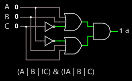 显示 a 段的逻辑电路(使用三输入或门)